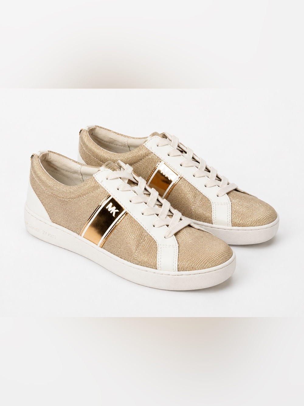 Michael Kors Glitter Sneakers Size 9.5 Gold Shimmer Lace Up Shoes